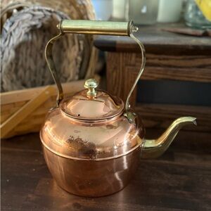 Copper Teapot Kettle with Brass Handle and Spout